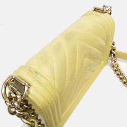 Pre Owned Chanel Boy V Stitch Yellow Leather Shoulder Bag