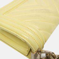 Pre Owned Chanel Boy V Stitch Yellow Leather Shoulder Bag