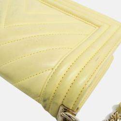 Pre Owned Chanel Boy V Stitch Yellow Leather Shoulder Bag