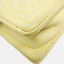 Pre Owned Chanel Boy V Stitch Yellow Leather Shoulder Bag