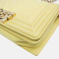 Pre Owned Chanel Boy V Stitch Yellow Leather Shoulder Bag