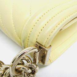 Pre Owned Chanel Boy V Stitch Yellow Leather Shoulder Bag