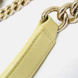 Pre Owned Chanel Boy V Stitch Yellow Leather Shoulder Bag