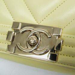 Pre Owned Chanel Boy V Stitch Yellow Leather Shoulder Bag