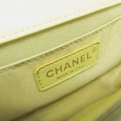 Pre Owned Chanel Boy V Stitch Yellow Leather Shoulder Bag