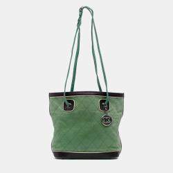 Pre Owned Chanel Black Green CC Quilted Lambskin Country Club Tote