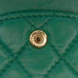 Pre Owned Chanel Green Medium Classic Lambskin Double Flap