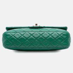 Pre Owned Chanel Green Medium Classic Lambskin Double Flap