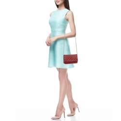 Pre Owned Chanel Red Quilted Leather Classic Wallet on Chain