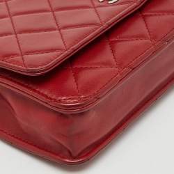 Pre Owned Chanel Red Quilted Leather Classic Wallet on Chain