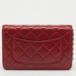 Pre Owned Chanel Red Quilted Leather Classic Wallet on Chain