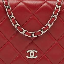 Pre Owned Chanel Red Quilted Leather Classic Wallet on Chain