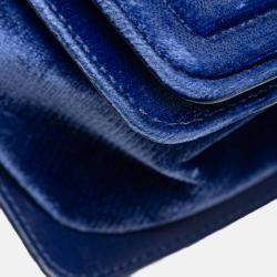 Pre Owned Chanel Blue Old Medium Quilted Velvet Boy Flap
