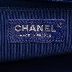 Pre Owned Chanel Blue Old Medium Quilted Velvet Boy Flap
