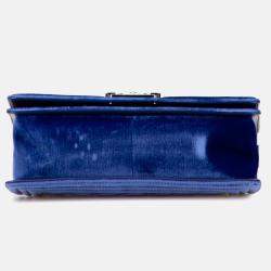 Pre Owned Chanel Blue Old Medium Quilted Velvet Boy Flap