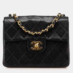 Pre Owned Chanel Mini Classic Black Lambskin Shoulder Bag