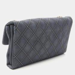 Pre Owned Chanel Metallic Stitch Navy Calfskin Leather Flap Bag
