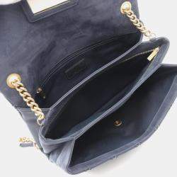 Pre Owned Chanel Metallic Stitch Navy Calfskin Leather Flap Bag