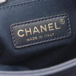 Pre Owned Chanel Metallic Stitch Navy Calfskin Leather Flap Bag