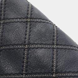 Pre Owned Chanel Metallic Stitch Navy Calfskin Leather Flap Bag