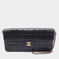 Pre Owned Chanel Chocobar Black Lambskin Leather Shoulder Bag