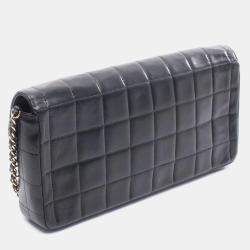 Pre Owned Chanel Chocobar Black Lambskin Leather Shoulder Bag