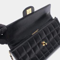 Pre Owned Chanel Chocobar Black Lambskin Leather Shoulder Bag