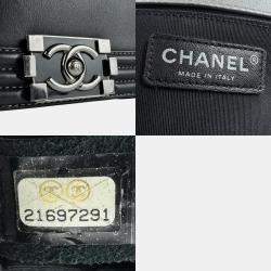 Pre Owned Chanel Boy Black Silver Leather Shoulder Bag