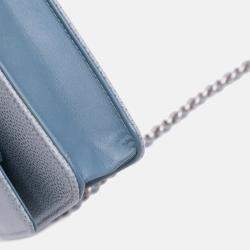 Pre Owned Chanel Blue CC Caviar Wallet On Chain