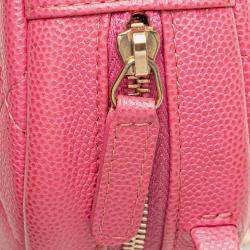 Pre Owned Chanel CC Quilted Caviar Round Clutch With Chain