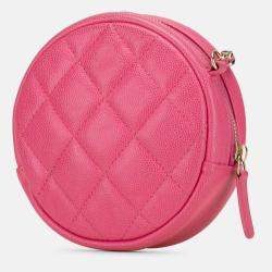 Pre Owned Chanel CC Quilted Caviar Round Clutch With Chain