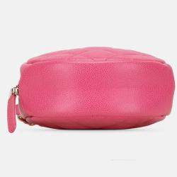 Pre Owned Chanel CC Quilted Caviar Round Clutch With Chain