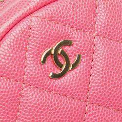 Pre Owned Chanel CC Quilted Caviar Round Clutch With Chain