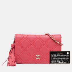 Pre Owned Chanel Quilted Lambskin Double Stitch Tassel Wallet On Chain