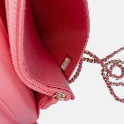 Pre Owned Chanel Quilted Lambskin Double Stitch Tassel Wallet On Chain