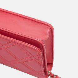 Pre Owned Chanel Quilted Lambskin Double Stitch Tassel Wallet On Chain