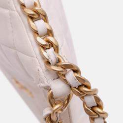 Pre Owned Chanel White Large Shiny Crumpled Quilted Lambskin Trendy Chain Around Hobo