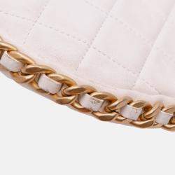 Pre Owned Chanel White Large Shiny Crumpled Quilted Lambskin Trendy Chain Around Hobo