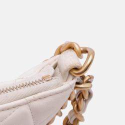 Pre Owned Chanel White Large Shiny Crumpled Quilted Lambskin Trendy Chain Around Hobo