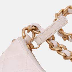 Pre Owned Chanel White Large Shiny Crumpled Quilted Lambskin Trendy Chain Around Hobo