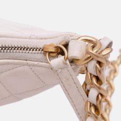 Pre Owned Chanel White Large Shiny Crumpled Quilted Lambskin Trendy Chain Around Hobo