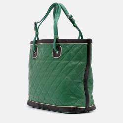 Pre Owned Chanel Green Large Quilted Lambskin Country Club Tote