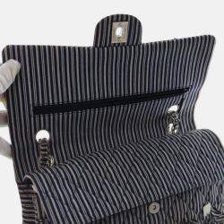 Pre Owned Chanel Blue Medium Classic Canvas Sequin Stripes Double Flap