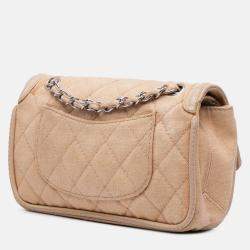 Pre Owned Chanel Medium Classic Lambskin Trimmed Canvas Line Double Flap