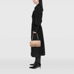 Pre Owned Chanel Medium Classic Lambskin Trimmed Canvas Line Double Flap