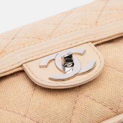 Pre Owned Chanel Medium Classic Lambskin Trimmed Canvas Line Double Flap
