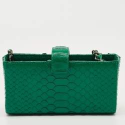 Pre Owned Chanel Green Python O Phone Pouch with Chain