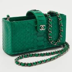 Pre Owned Chanel Green Python O Phone Pouch with Chain