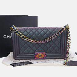 Pre Owned Chanel Old Medium Quilted Iridescent Goatskin Boy Flap