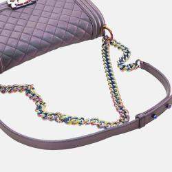 Pre Owned Chanel Old Medium Quilted Iridescent Goatskin Boy Flap
